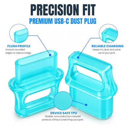 USB C Dust Plugs 10 Pack with Easy Grip Tabs and Cleaning Brush, Blue