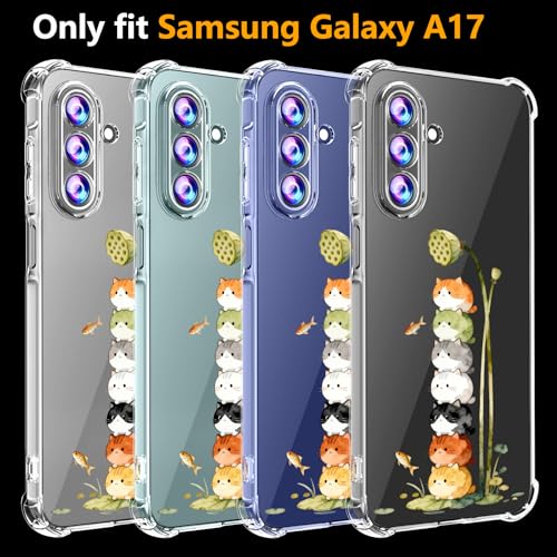 Phone Case for Samsung Galaxy A17 5G Case, Samsung A17 5G Case with Tempered Glass Screen Protector, Soft Flexible TPU Slim Fit Shockproof Phone Cover for Women Men Girl Boy (Clear-Cat) - color: Clear-Cat