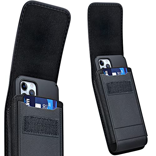 Belt Holder for iPhone 17 17 Pro 16 16e 16Pro 15 14 13 12 11 Xs XR | Vertical Rugged Nylon Cell Phone Holster Case with Clip For Men (Fits Otterbox Commuter Case) Black