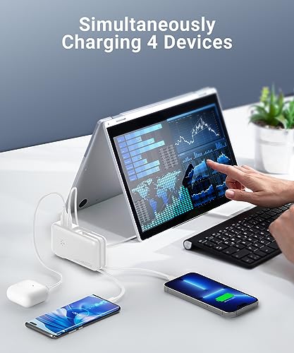 Portable Charger, Power Bank, 16000mAh Power Bank Built-in AC Wall Plug and Cables, PD 30W and QC4.0 Fast Charger for iPhone and Android Phones and Most Electronic Devices (White)
