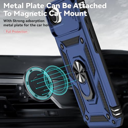 for iPhone 17E / iPhone 16E Case, with Camera Lens Cover HD Screen Protector, Dual Layer Military-Grade Drop Tested Magnetic Ring Holder Kickstand Protective Phone Case for iPhone 16E /17E (Navy Blue) - color: Navy Blue with camera cover Military-Grade 2n