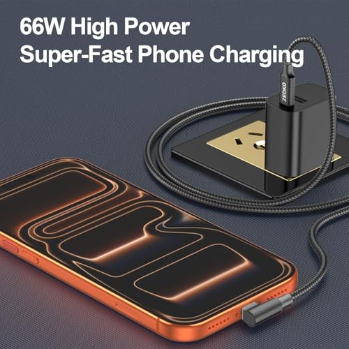 USB C to C Fast Charging Cable 10ft Nylon Braided Long USBC 90 Degree Cable - size: 10FT/3M
