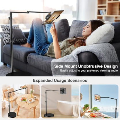 elitehood Adjustable Tablet Floor Stand, Aluminum iPad Stand for Bed - style: Side-Clamp Tablet Holder