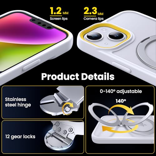 Supdeal Magnetic Stand Case for iPhone 13/14, [360° Rotating Invisible Kickstand] [Compatible with Mag Safe] [Military Grade Protection] Ring Magnet Holder Matte Phone Cover, 6.1'', White - color: White, size: iPhone 13/14