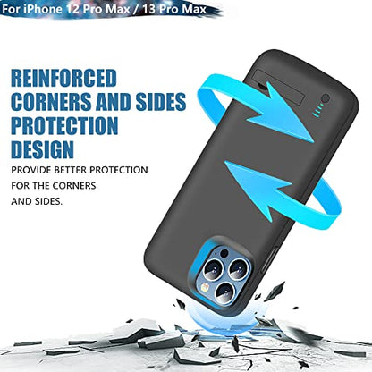 Battery Case for iPhone 12 Pro Max/iPhone 13 Pro Max, 6000mAh Rechargeable Extended Battery Charging Charger Case, Add 100% Extra Juice (6.7 Inches) Black