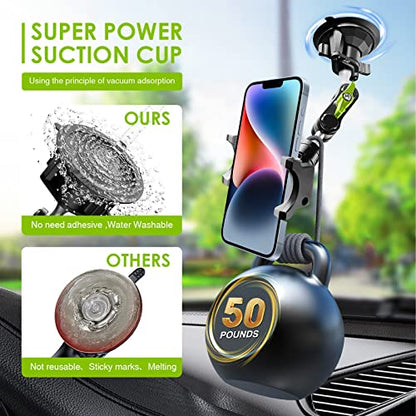 Suction Cup Phone Mount 360 Rotating Universal Ball Head Arm for Car Dashboard Windshield Vehicle Sunroof (Black) - color: Black