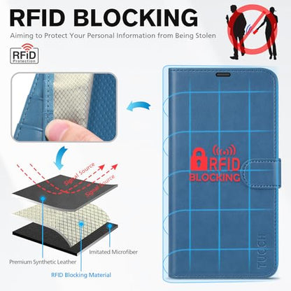 TUCCH Wallet Case for iPhone 14 (6.1") 2022, 4 Card Slots, Lake Blue | RFID Blocking, Viewing Stand, Shockproof TPU Shell, PU Leather, Magnetic Closure, Protective Folio Flip Cover - color: Lake Blue