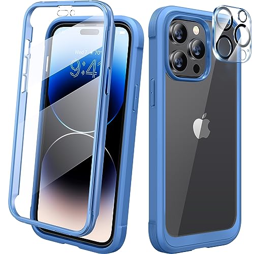 Diaclara Designed for iPhone 14 Pro Max Case 6.7’’,Full Body Rugged Protective Case+9H Tempered Glass Camera Lens Protector w/Built-in Screen Protector (Elegant Blue) - color: Blue, size: iPhone 14 Pro Max