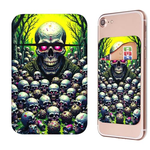 Phone Credit Card Holder Stick on, Cell Phone Pocket Self Adhesive Stretchy Stick on Wallet ID Credit Card Case Pouch Sleeve with Flap for All Smartphones, Forest Skull - color: Forest Skull