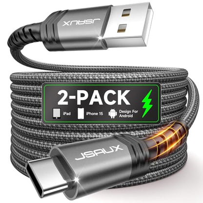 JSAUX USB C Cable [2-Pack 10ft], USB A to USB C for iPhone, Samsung, Grey - color: Grey, size: 10ft+10ft