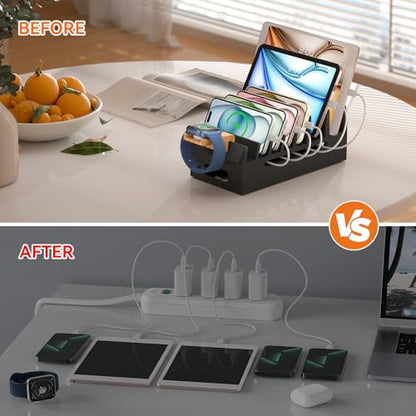 Bamboo Charging Stand for Multiple Devices Phone Watch Stand-Black - color: Black (No USB Charger)