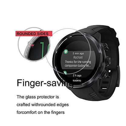 For Watch SUUNTO 9 Tempered Glass Screen Protector - [2 PACK] Full Coverage HD Clear Anti-Bubble Anti-Scratch for Clear Film Tempered Glass Screen Protector for Watch SUUNTO 9