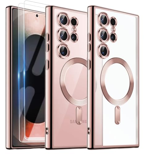 Official Titanium Case for Samsung Galaxy S25 Ultra,[Compatible with MagSafe][Full Camera Cover Protection] Metallic Glossy Slim Luxury Phone Case for Galaxy S 25 Ultra,ROS Gold - color: Ros Gold, size: Samsung Galaxy S25 Ultra