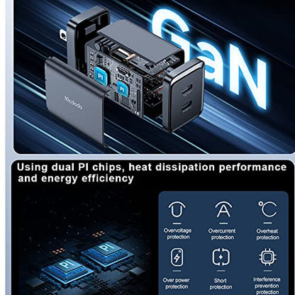 mcdodo 40W Dual USB C Charger Block Foldable USB-C Fast Charging Wall Charger Power Adapter for iPhone 16 15 Pro ProMax Plus,Galaxy,MacBook,iPad and More