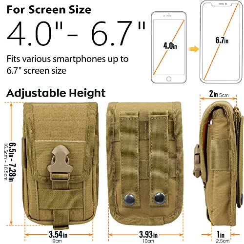 WYNEX Tactical Phone Pouch Molle, Phone Blet Holder Fit 4.0-6.7" Screen | Cellphone Holster with 2 compartmen & Card Organizer, Include Tactical Gear Clip, 1000D Nylon - color: Khaki