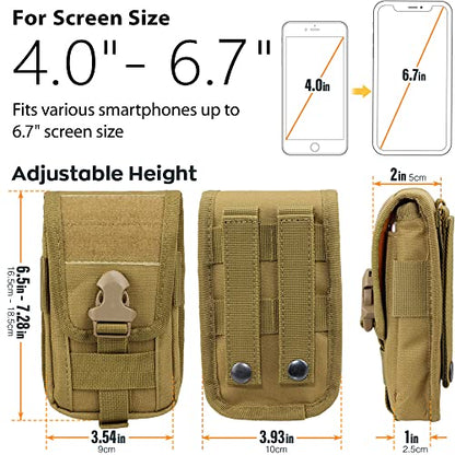 WYNEX Tactical Phone Pouch Molle, Phone Blet Holder Fit 4.0-6.7" Screen | Cellphone Holster with 2 compartmen & Card Organizer, Include Tactical Gear Clip, 1000D Nylon - color: Khaki