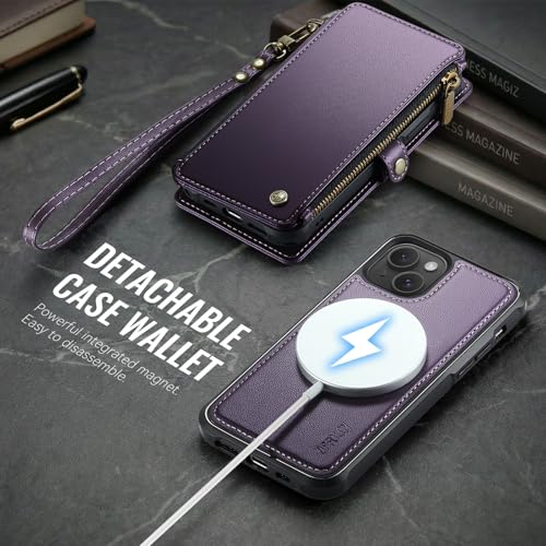 for iPhone 14 - Phone Case Wallet Magnetic Detachable, Purple - color: Deep Purple, size: iPhone 14