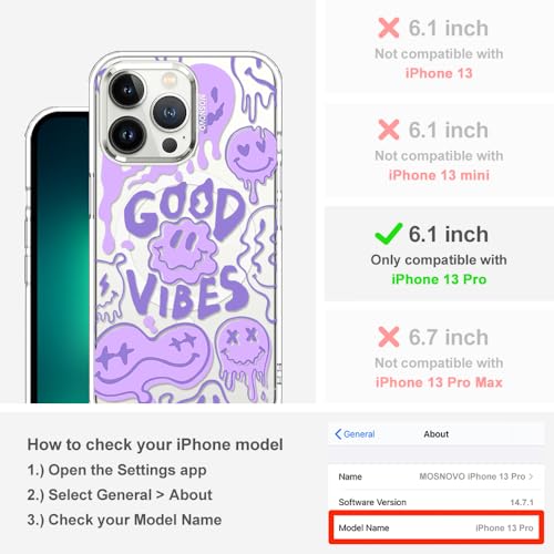 MOSNOVO Case for iPhone 13 Pro, [Compatible with Magsafe] [Buffertech 6.6ft Military-Grade Drop Protection] [Anti Peel Off Tech] Clear Phone Case Design - Good Vibes - color: Good Vibes, size: iPhone 13 Pro