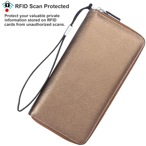 Small Compact Women Wallet RFID Blocking Genuine Leather Bifold Purse with ID Windows - color: 1- Pebbled Brown Gold, size: One Size