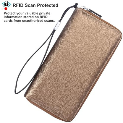 Small Compact Women Wallet RFID Blocking Genuine Leather Bifold Purse with ID Windows - color: 1- Pebbled Brown Gold, size: One Size