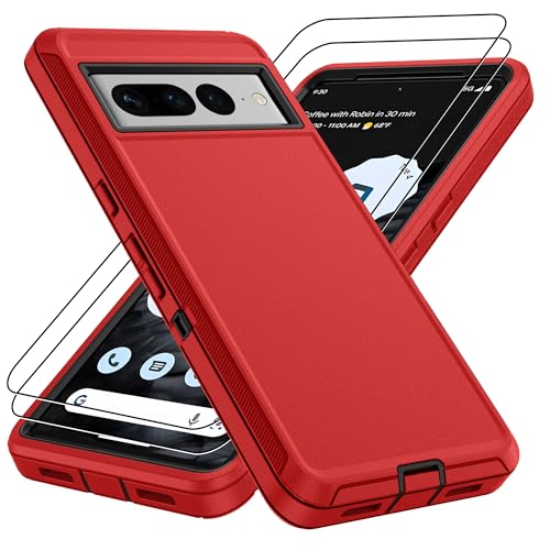 For Google Pixel 7 Pro Case :Pixel 7Pro Case with 2Pc Screen Protector, Military Grade 3 in 1 Shockproof/Dustproof/Drop Proof 14FT Military Grade Drop Protection Protective Case for Pixel 7 Pro -Red - color: Red, size: Google Pixel 7 Pro
