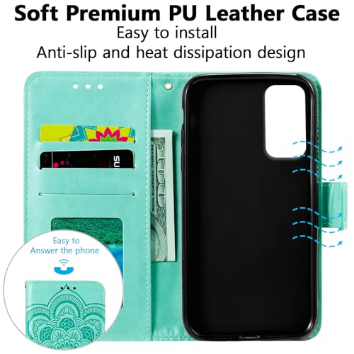 EYZUTAK Case for Samsung Galaxy A16 4G/5G, Premium Leather Magnetic Closure Flip Wallet Phone Case with Card Holder Cash Slot Stand Function Embossed Mandala Flower Shockproof Lanyard Cover - Green - color: Green, size: Samsung Galaxy A16 4G/5G