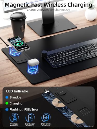 Wireless Charging Mouse Pad with Magnetic Phone Stand, 31.5"x15.8" Large - color: Black-Mag Stand-Adatper