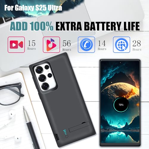 Battery Case for Samsung Galaxy S25 Ultra, 5000mAh Rechargeable Extended Battery Charging Charger Case, Add 100% Extra Juice (6.9 Inches) Black