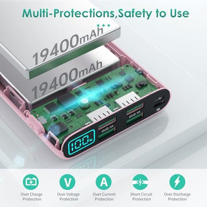 Portable Charger 38800mAh,LCD Display Power Bank,5 USB Outputs Battery Pack Backup, USB-C 3A in&out Travel Essential Portable Phone Charger For iPhone 18 Pro Max/17/16/15,Android Samsung Galaxy-Pink - color: Pink