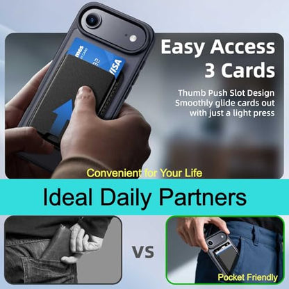 Magnetic for iPhone Air Wallet Case with Card Holder Black | Compatible with MagSafe, Shockproof Phone Cover with Detachable RFID Blocking Card Slot, Black - color: Black, size: iPhone Air