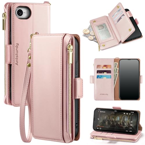 Antsturdy for iPhone 6/6S/7/8/SE 2020/SE 2022 Phone Wallet Case Women,Rose Gold - color: Rose Gold