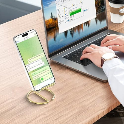 Metal Cell Phone Stand for Desk, Cute One-Piece Phone Holder, Stable Desktop Display Dock for iPhone, iPad, Samsung, Tablets & All Mobile Phones, Gold - color: Gold