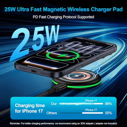 25W Wireless Magnetic Phone Charger Wireless iPhone 17 16 MagSafe Charger - color: Black