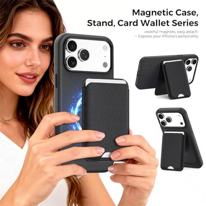 for MagSafe Wallet with Stand, Magnetic Phone Case Set, RFID Blocking, Slim Detachable Stand Card Holder, Tech Fabric for iPhone 17 Pro Max (Black (Case+ Card Holder), iPhone 17 Pro Max) - color: Black (Case+ Card Holder)
