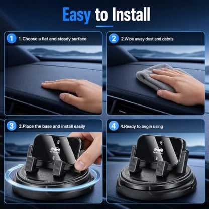 Car Phone Holder 360 Degree Rotation, Dashboard Phone Mount with Adjustable Spring Clip, Adjustable Universal Car Phone Mount for Smartphones