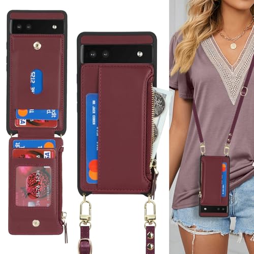 Cavor Compatible with Google Pixel 6a Case Wallet, Wine red - color: Wine red, size: Google Pixel 6a