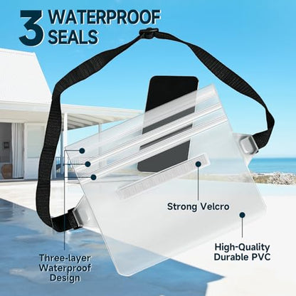2 Pack Waterproof Floating Phone Pouches with Adjustable Belt for Beach Use | Holds phones, passports & wallets, leak-proof seal, floats on water, ideal for swimming, kayaking and cruises