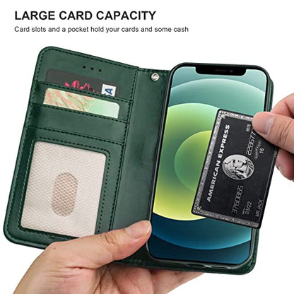 Bocasal Detachable Wallet Case Card Holder for iPhone 12/12 Pro, Green | Kickstand Card Slots Holder PU Leather Magnetic Shockproof Wrist Strap Removable Flip Protective Cover 6.1 inch - color: Green