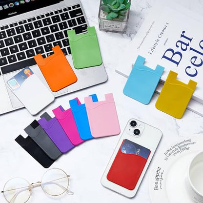 Kanayu 48 Pcs Cell Phone Wallet Silicone Adhesive Phone Case Phone Pocket Card Holder for Most Phones, 12 Colors