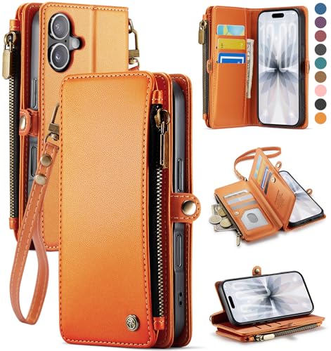 Defencase for iPhone 17 Wallet Case with RFID Blocking Card Holder, Orange - color: Orange