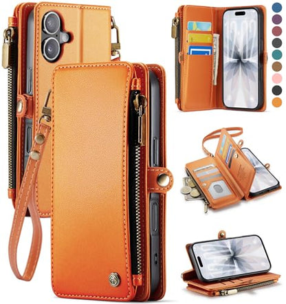 Defencase for iPhone 17 Wallet Case with RFID Blocking Card Holder, Orange - color: Orange