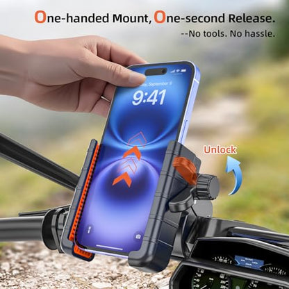 3rd Gen Shockproof Bike Phone Holder, Anti Vibration Motorcycle Phone Mount with Secure Lock, Universal Handlebar Mount for E-Bike, Electric Scooter, Bicycle, ATV, Fits 4.7-7 Inch Phones