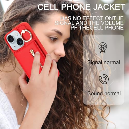 Crossbody Wallet Case for iPhone 11, with Card Slots Zipper Pocket Case, Flip Folio Purse RFID Blocking with Ring Kickstand Detachable Strap-Red - color: Red, size: iPhone 11(6.1")