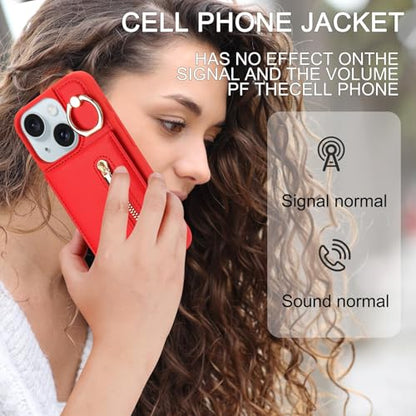 Crossbody Wallet Case for iPhone 11 with Lanyard Strap Card Slot Holder RFID Blocking Ring Kickstand,Magnetic Flip Folio Zipper Purse Case, PU Leather Cover Handbag,Red - color: Red, size: iPhone 11(6.1")