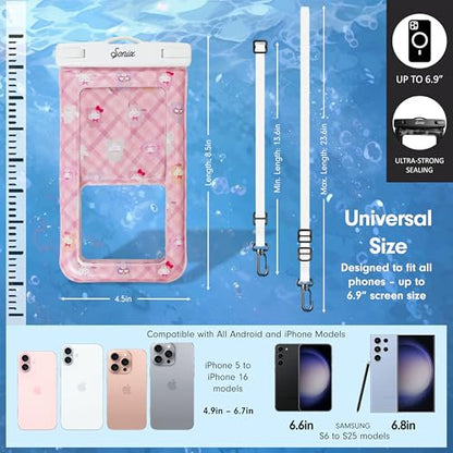 Sonix x Sanrio Waterproof Phone Pouch - Floating Phone Case Dry Bag w/Crossbody Lanyard - Beach Cruise Travel Essentials - Compatible w/All Devices, Touchscreen Friendly | Hello Kitty Latte Bears - color: Hello Kitty and Friends Latte Bears