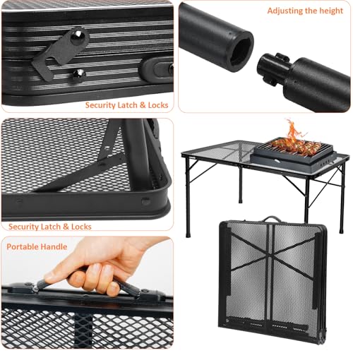 4 Ft Metal Folding Table, Folding Grill Table with 16.5/26 in Heights - color: Black, size: 4FT-Large