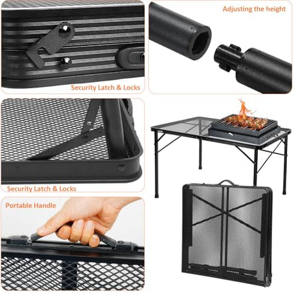 4 Ft Metal Folding Table, Folding Grill Table with 16.5/26 in Heights - color: Black, size: 4FT-Large