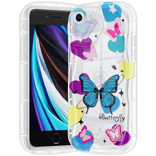 Compatible for iPhone SE/8/7 Case, Pretty Butterfly Print Three-Dimensional Wave Clear Case for Girls Women, Soft Full Package Anti-Fall Cover for iPhone SE/8/7, Color Butterfly - color: Color Butterfly, size: iPhone SE/8/7