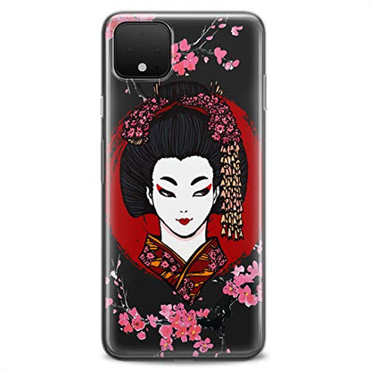 TPU Case Compatible for Google Pixel 9 8 Pro 7a 6a 5a XL 4a 5G 2 XL 3 XL 3a Japan Beauty Soft Sacura Cute Design Print Flexible Silicone Slim fit Flowers East Geisha Makeup Clear Blossom - color: Japan Beauty