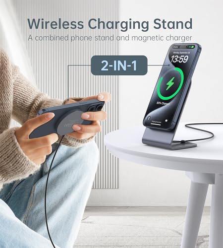 Magnetic Wireless Charger Stand + Charging Pad for iPhone Duo/18-12 Series - color: Gray